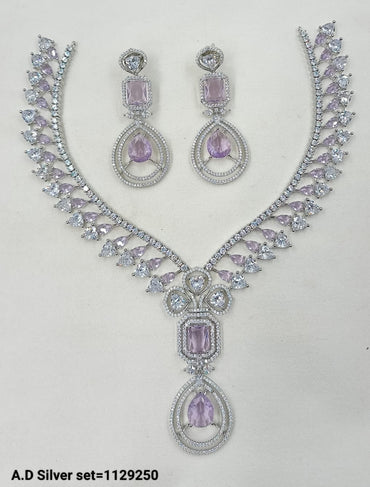 Silver-Plated AD Necklace Set with Matching Earrings – Bridal & Occasion Wear