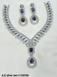 Silver-Plated AD Necklace Set with Matching Earrings – Bridal & Occasion Wear