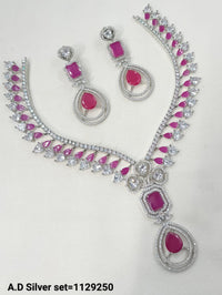 Silver-Plated AD Necklace Set with Matching Earrings – Bridal & Occasion Wear