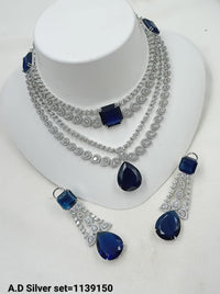Luxury Silver-Plated AD Necklace Set with Layered Design – Bridal & Party Wear