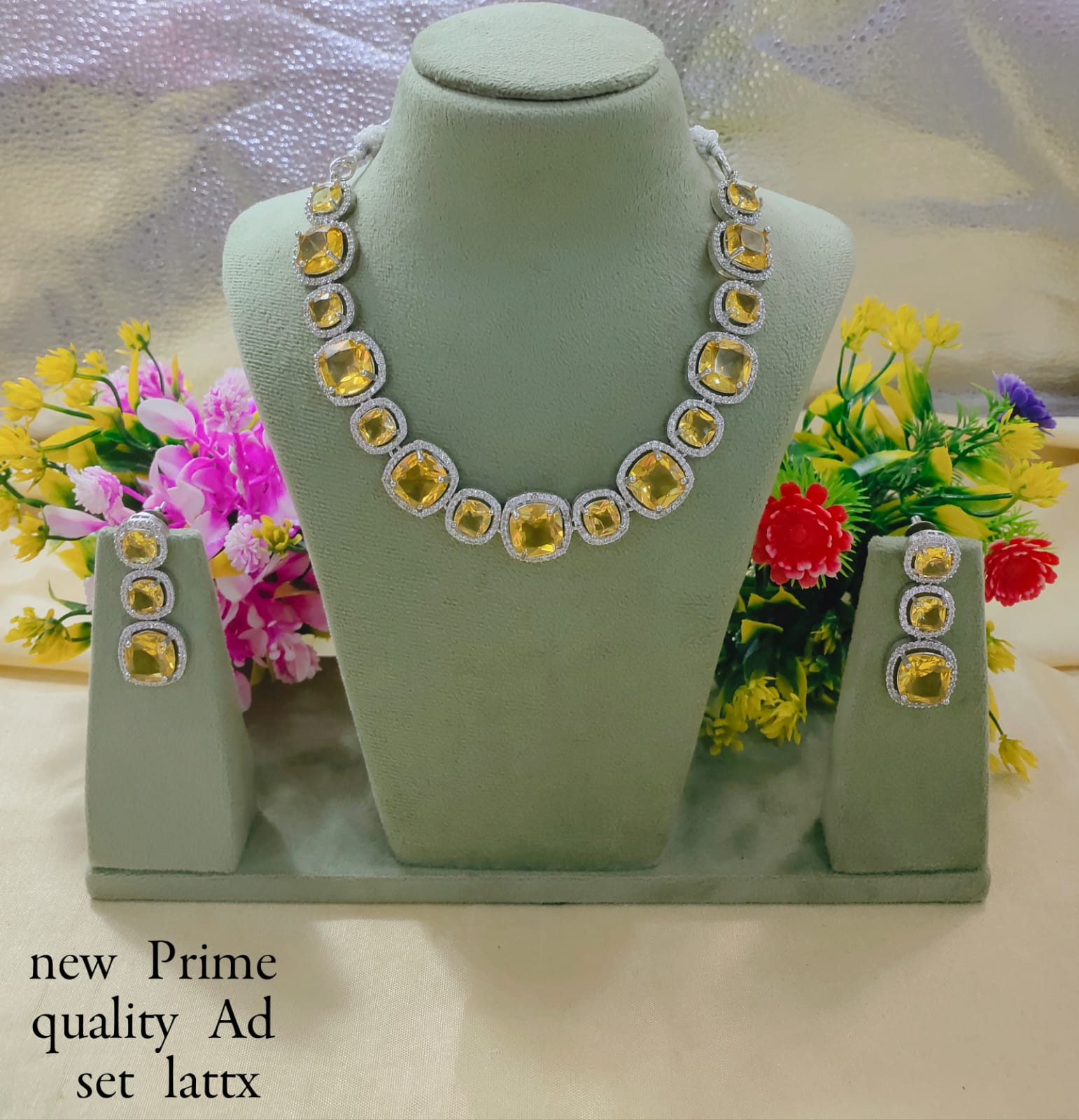 Prime Quality AD Stone Necklace and Earrings Set – Elegant Party Wear Jewelry