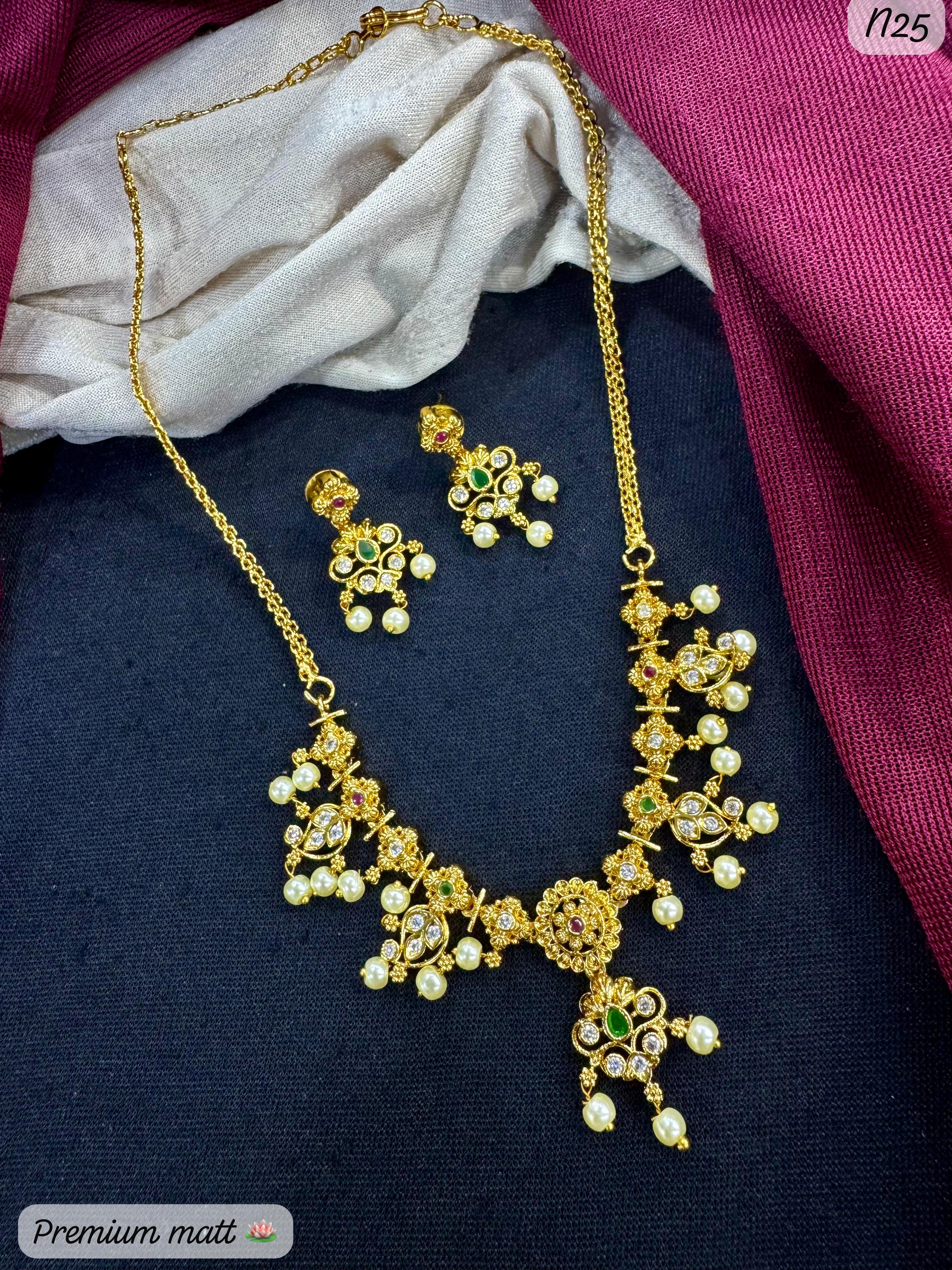 Elegant Premium AD Necklace Set with Matching Earrings