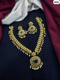 Royal Pearl Drop Gold-Plated AD Necklace Set With Matching Earrings