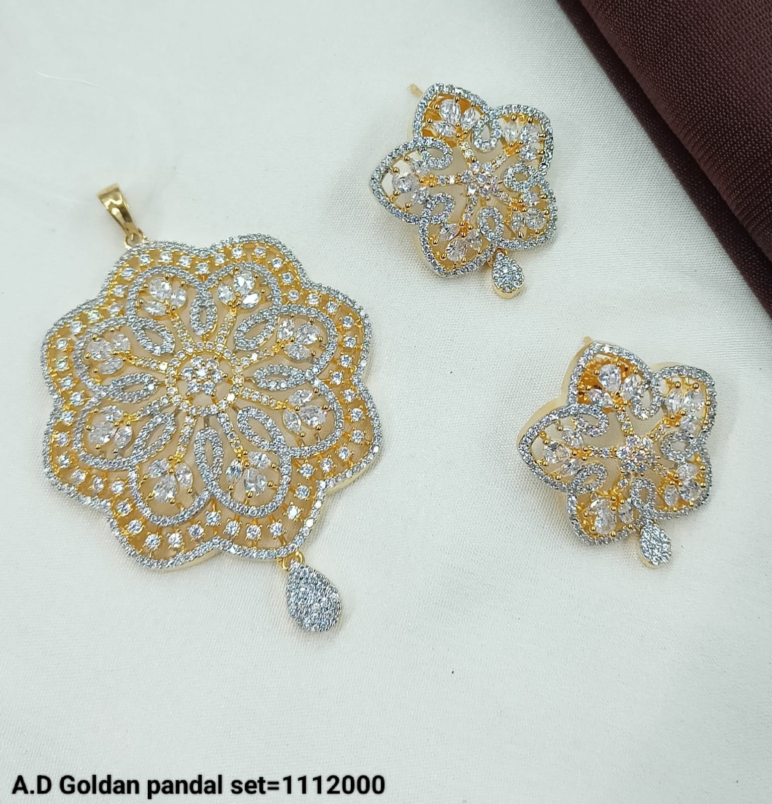 A.D Goldan Flower Motif Pendant Set – Elegant CZ Stone Jewelry by LucenteMarket