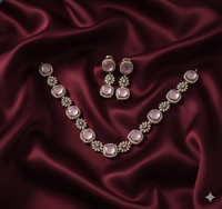 American Diamond Necklace with Drops Matching Earring For Woman