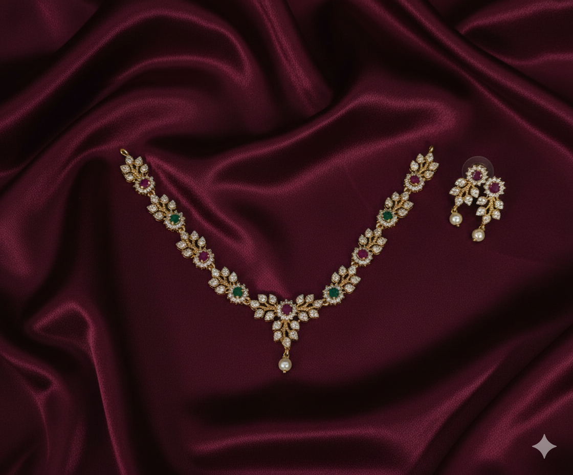 Traditional AD Stone Jewellery Set Necklace & Earrings For Woman & Girls