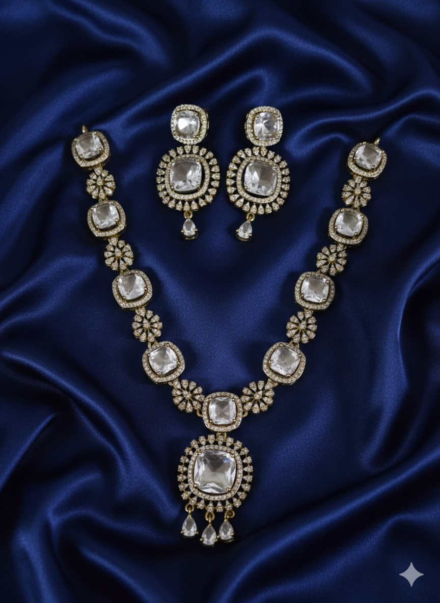 Floral AD Necklace Jewellery Set With Matching Earrings