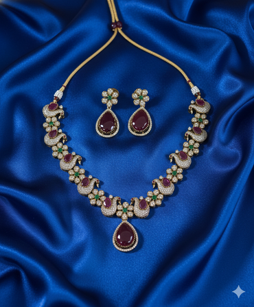 Peacock AD Jewellery Set With Necklace and Earrings For Woman & Girls