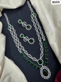 Baby Pink American Diamond Long Layered Necklace Set