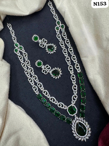 Baby Pink American Diamond Long Layered Necklace Set