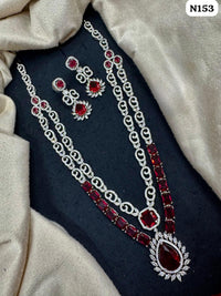 Baby Pink American Diamond Long Layered Necklace Set