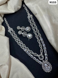 Baby Pink American Diamond Long Layered Necklace Set