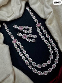 Emerald Green American Diamond Long Layered Necklace Set