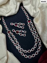 Emerald Green American Diamond Long Layered Necklace Set
