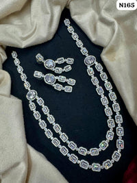Emerald Green American Diamond Long Layered Necklace Set