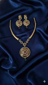 Emerald American Diamond Gold Plated Jewelry Set Necklace and Earring