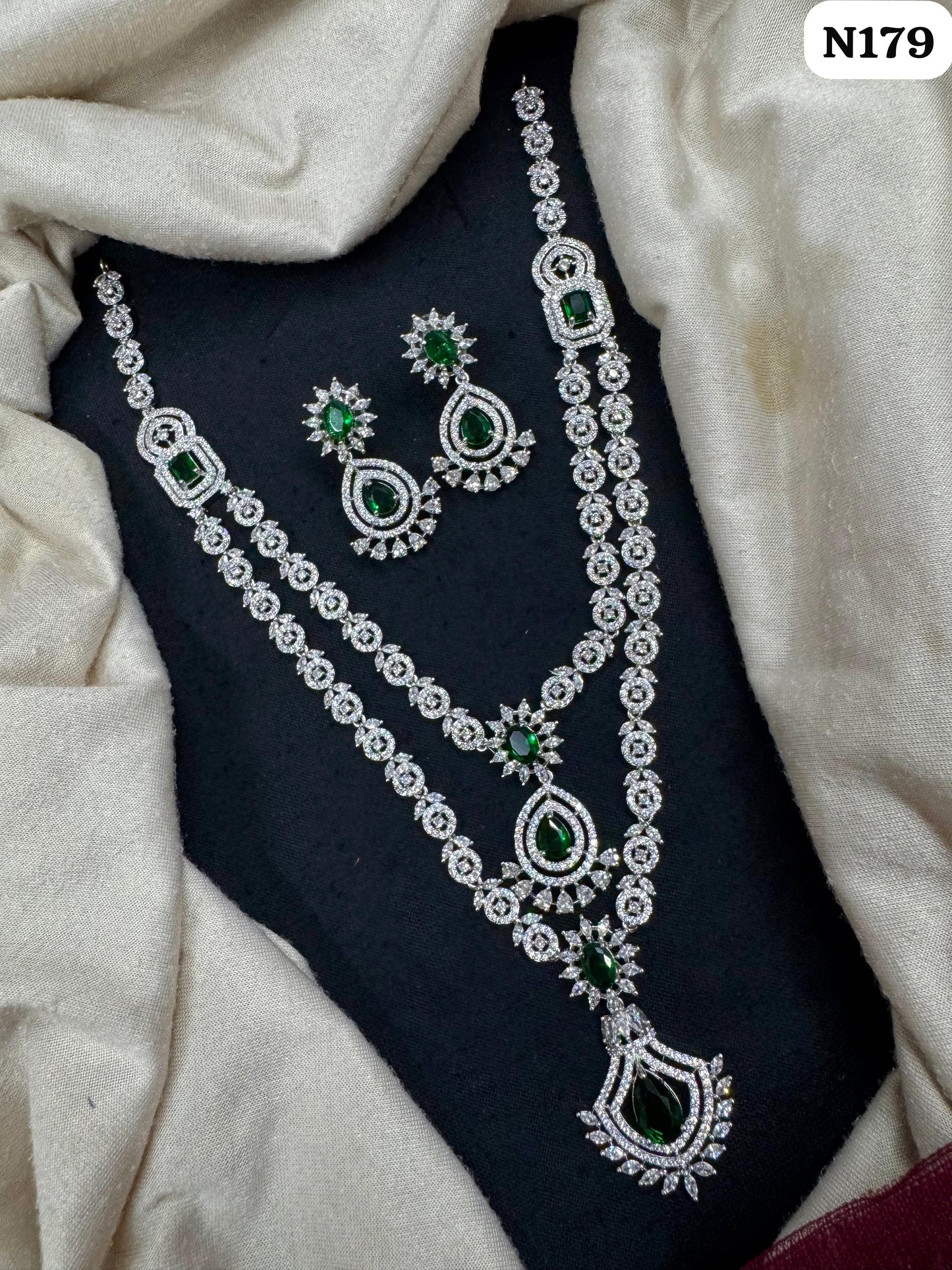 Royal Ruby Long Layered AD Necklace Set