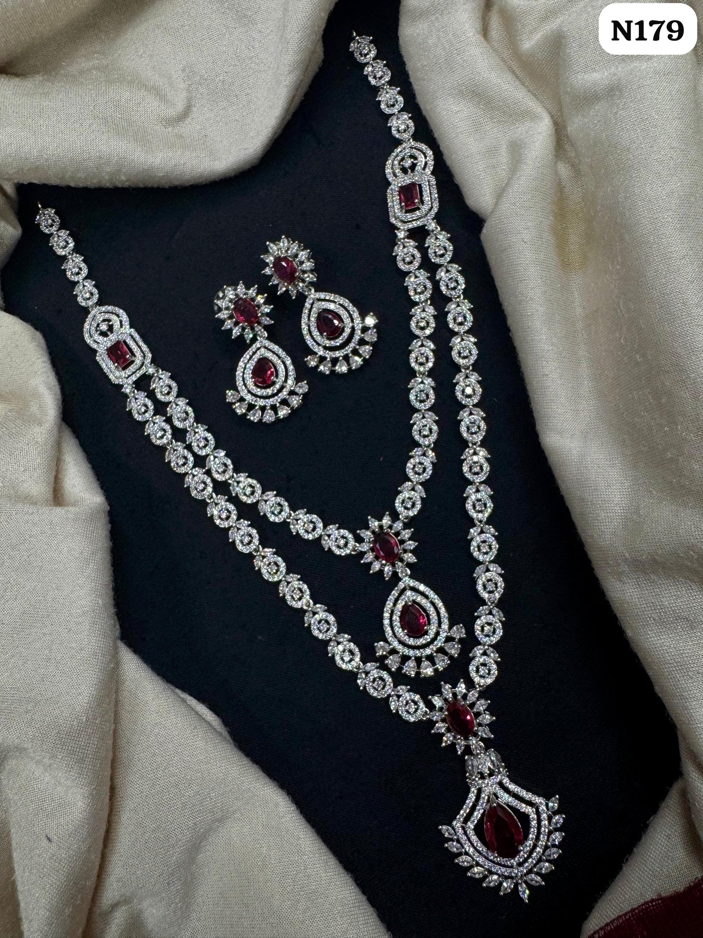 Royal Ruby Long Layered AD Necklace Set