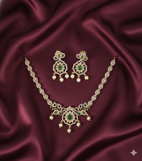 Gold Plated American Diamond With Necklace Set and Earrings For Woman