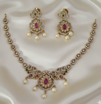 Gold Plated American Diamond With Necklace Set and Earrings For Woman