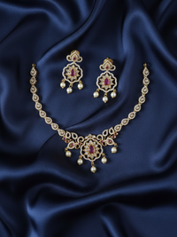 Gold Plated American Diamond With Necklace Set and Earrings For Woman