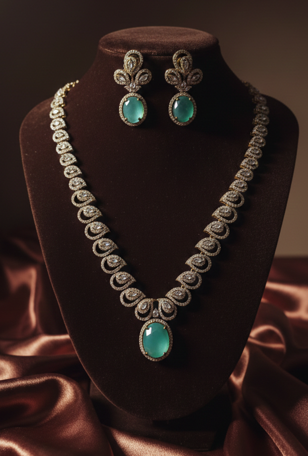 American Diamonds Jewellery set With Teardrop Necklace & Matching Earrings