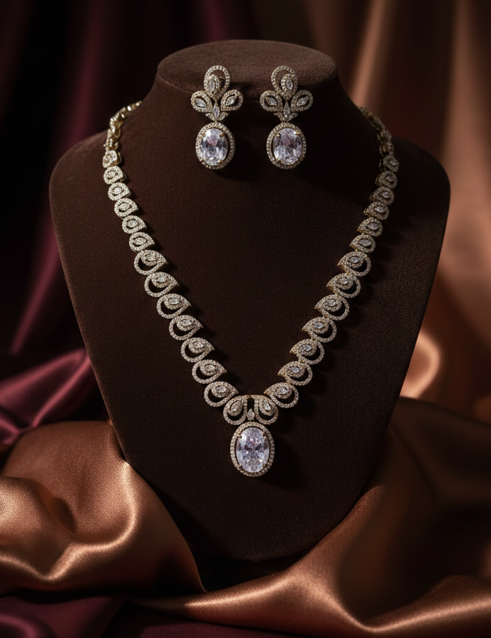 American Diamonds Jewellery set With Teardrop Necklace & Matching Earrings