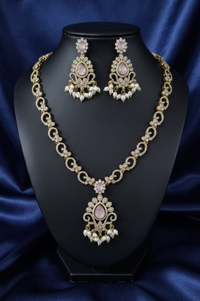 AD Diamond Jewellery set Pearl Droplets Necklace & Earrrings For Woman