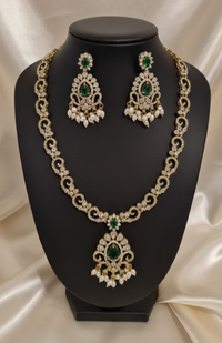 AD Diamond Jewellery set Pearl Droplets Necklace & Earrrings For Woman