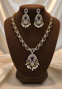 AD Diamond Jewellery set Pearl Droplets Necklace & Earrrings For Woman