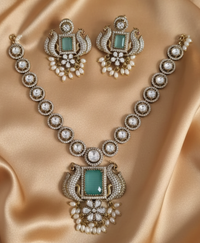 Peacock AD Diamond Jewelry Set With Drops Necklace & Earrings For Woman & Girls