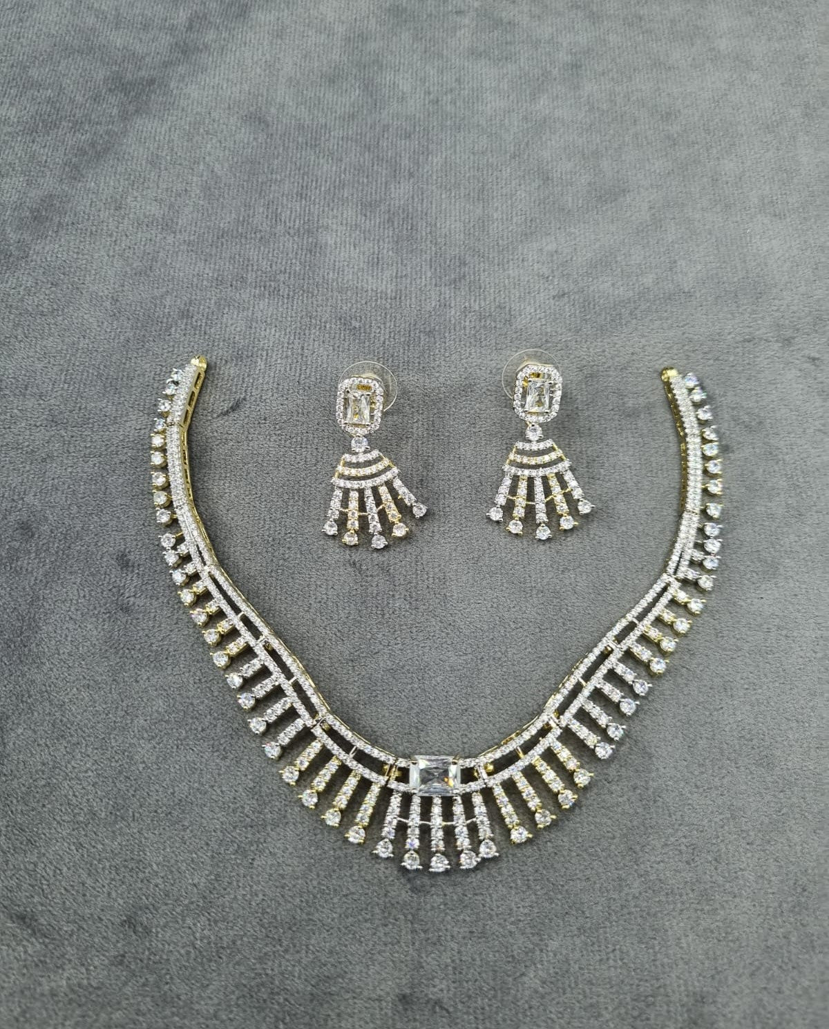 Radiant Zirconia Fan-Drop Necklace & Earrings Set