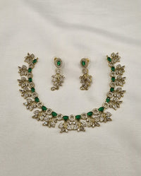 Elegant Green Marquise Stone Floral Choker Set with Matching Drop Earrings