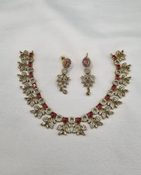 Elegant Green Marquise Stone Floral Choker Set with Matching Drop Earrings