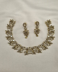 Elegant Green Marquise Stone Floral Choker Set with Matching Drop Earrings