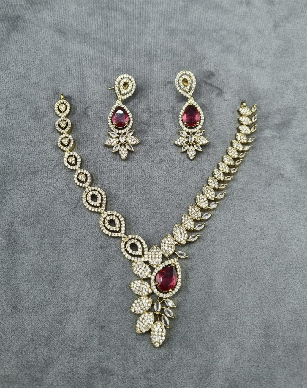 Radiant Ruby Pink Teardrop Necklace Set