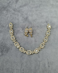 Classic Gold-Plated Rectangle Stone Tennis Necklace Set