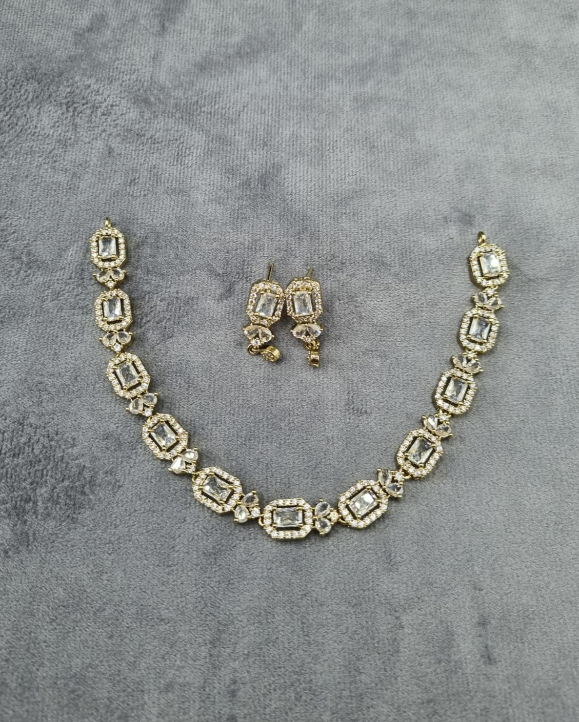 Classic Gold-Plated Rectangle Stone Tennis Necklace Set