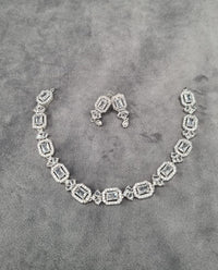 Classic Gold-Plated Rectangle Stone Tennis Necklace Set