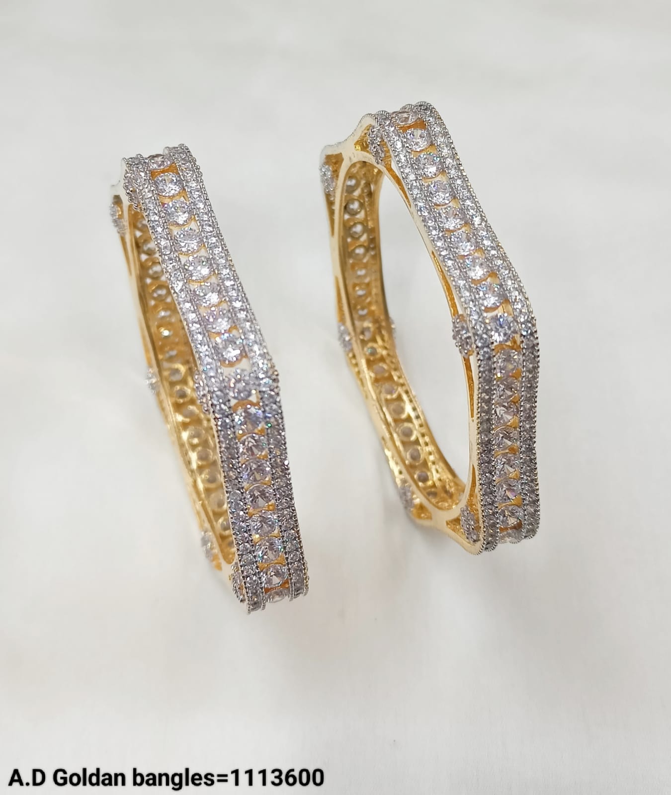 Luxora American Diamond Gold-Plated Designer Bangles – Set of 2