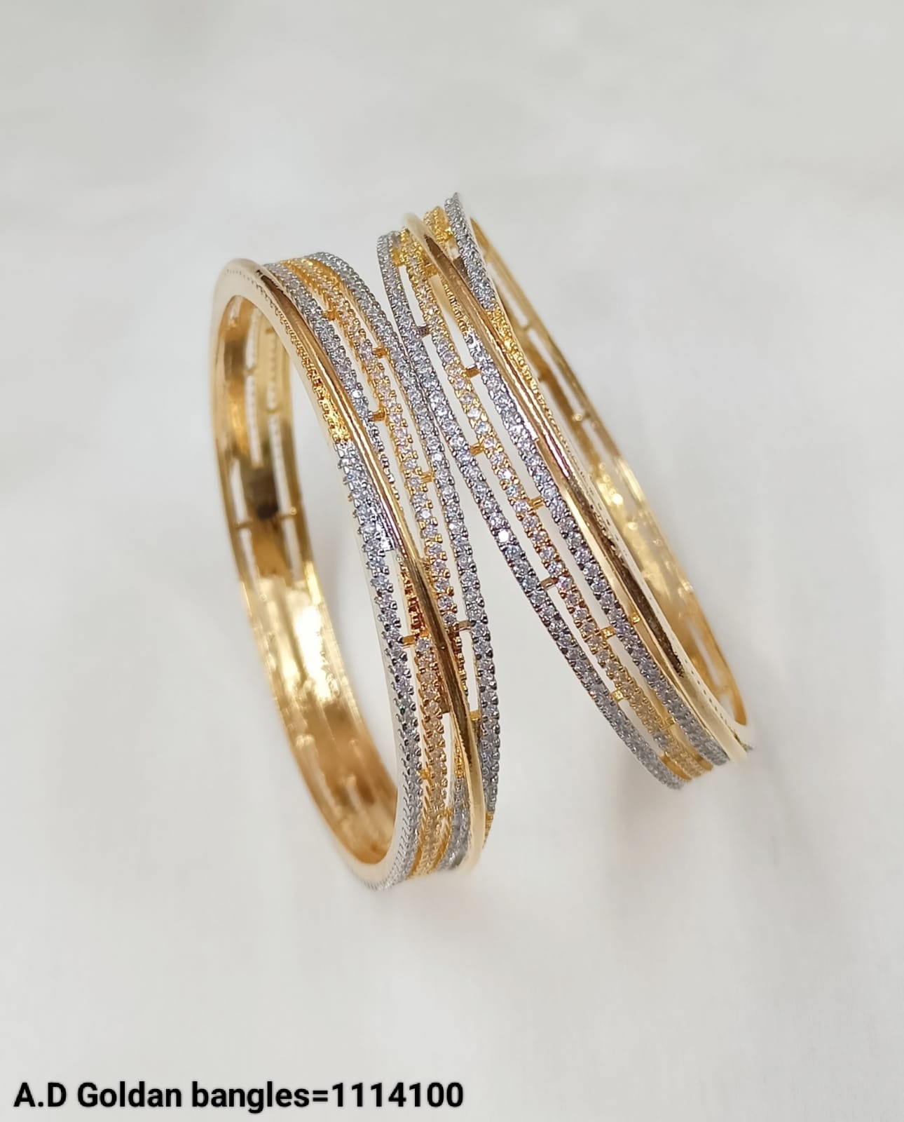 Radiant Sparkle A.D. Gold-Plated Designer Bangles – Elegant Dual-Tone Finish
