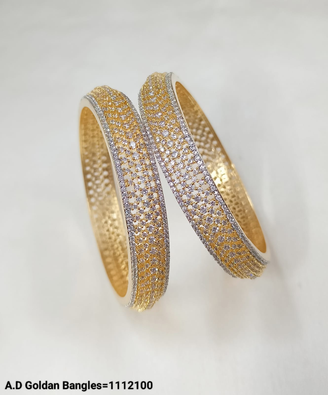 Elegant American Diamond Gold-Plated Designer Bangles – Set of 2