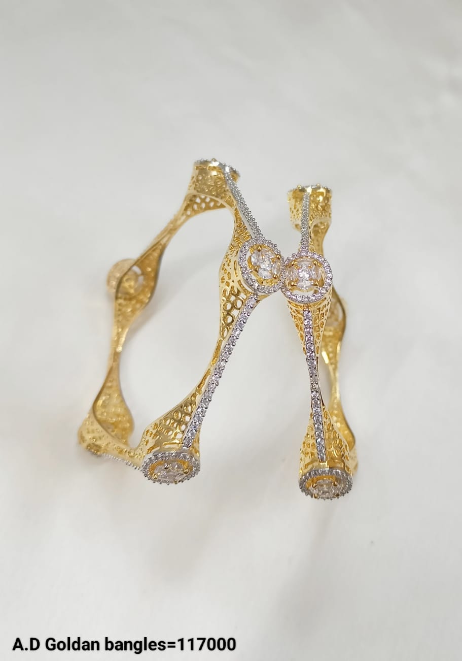 Designer AD Gold Finish Openwork Bangles with Diamond Accents