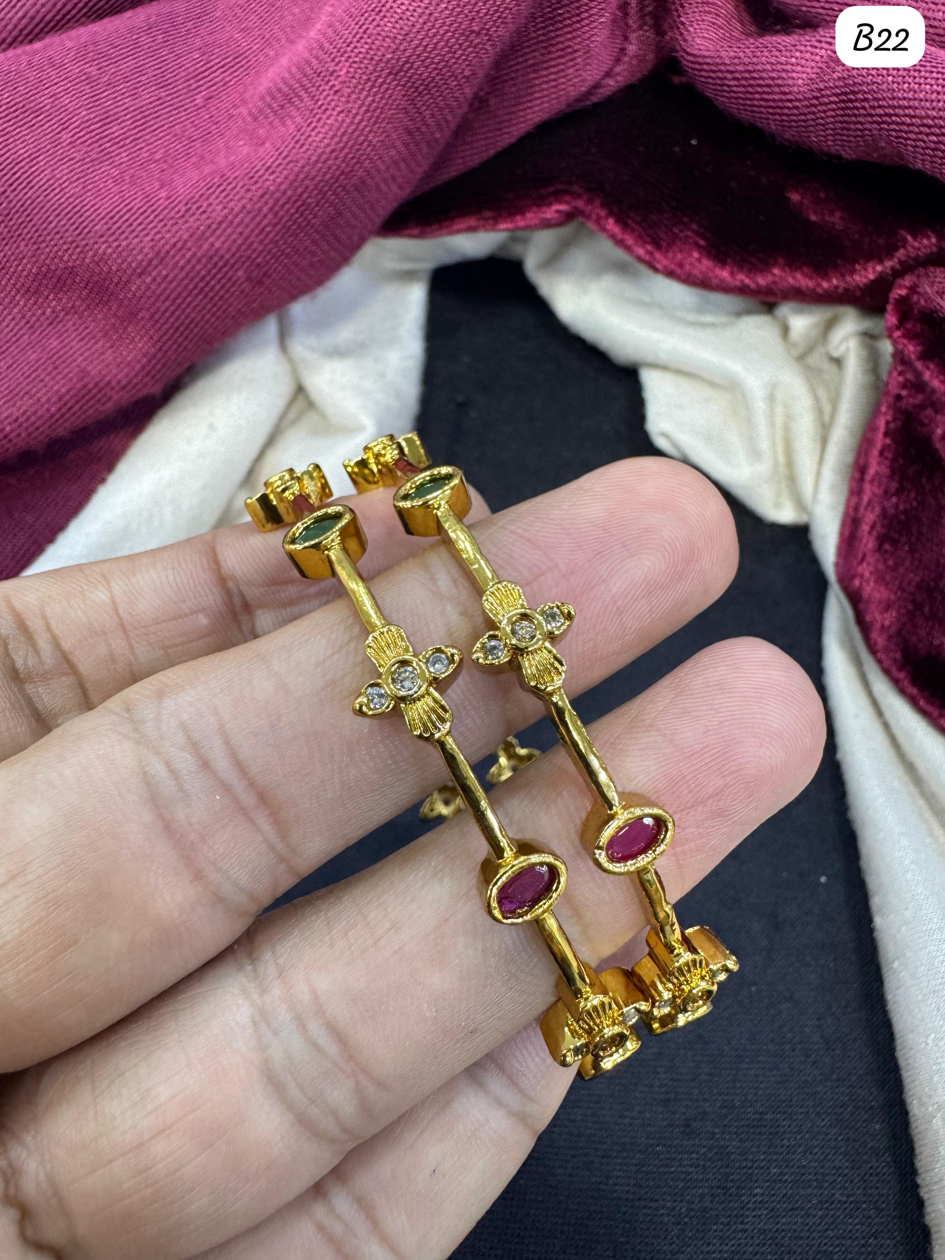 Traditional Gold-Plated Ruby & AD Stone Earrings – Handcrafted Dangle Design