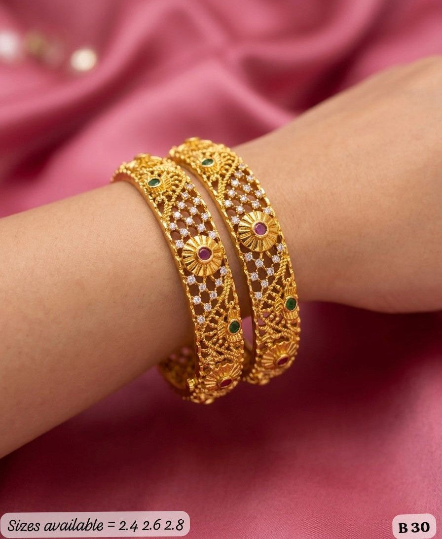 Gold Plated AD Temple Bangles