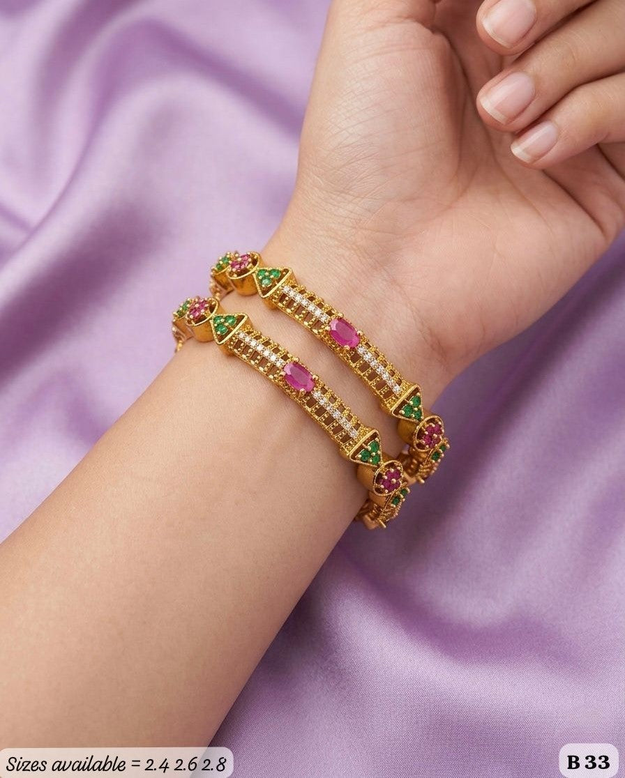 Gold-Plated Oval Geometric Bangles