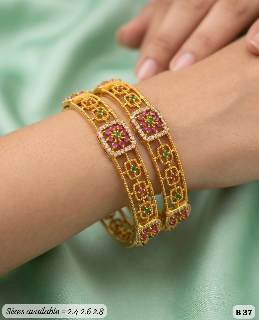 Broad Square Jali Style AD Bangles