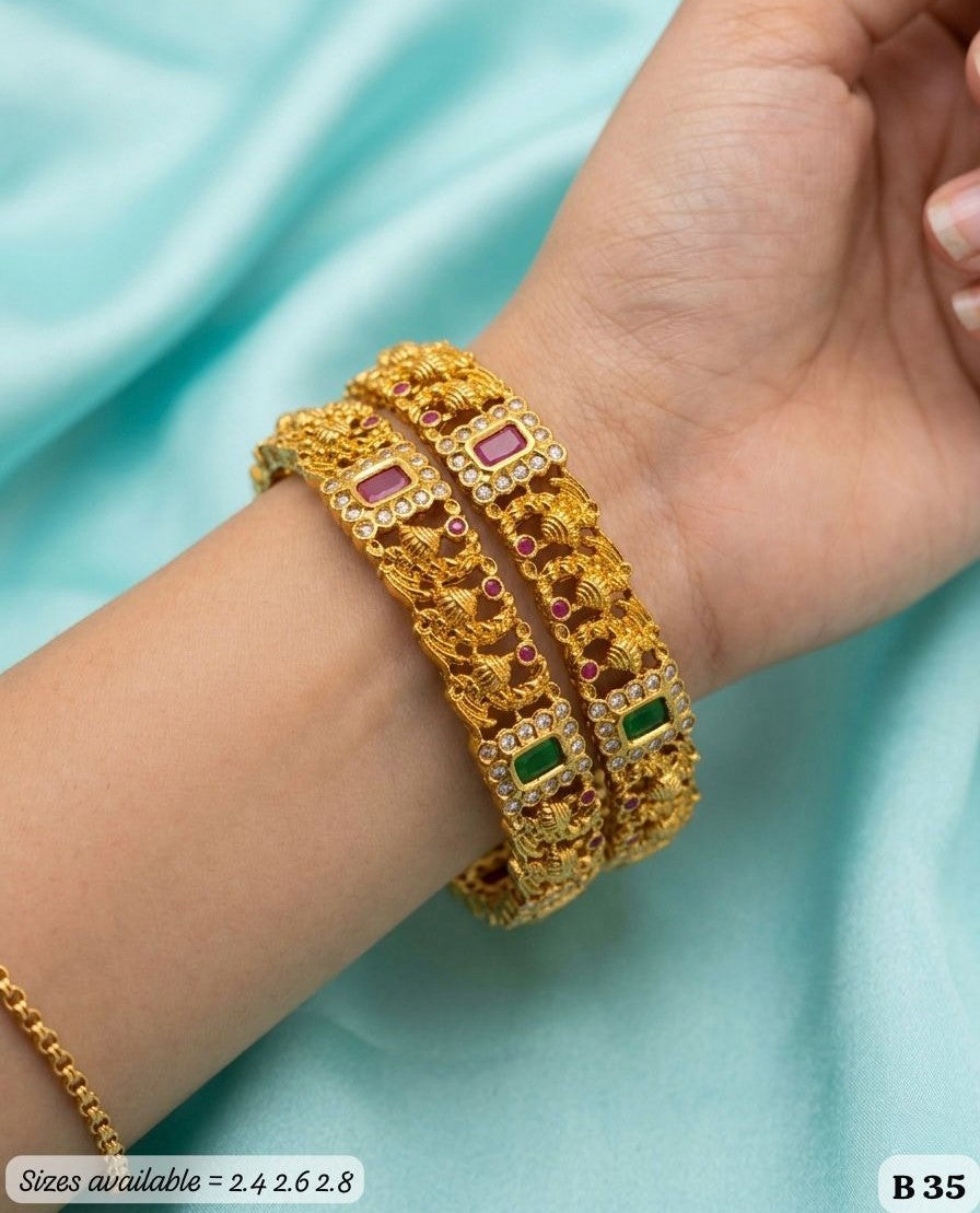 Gold Peacock AD Kada Pair Bangles