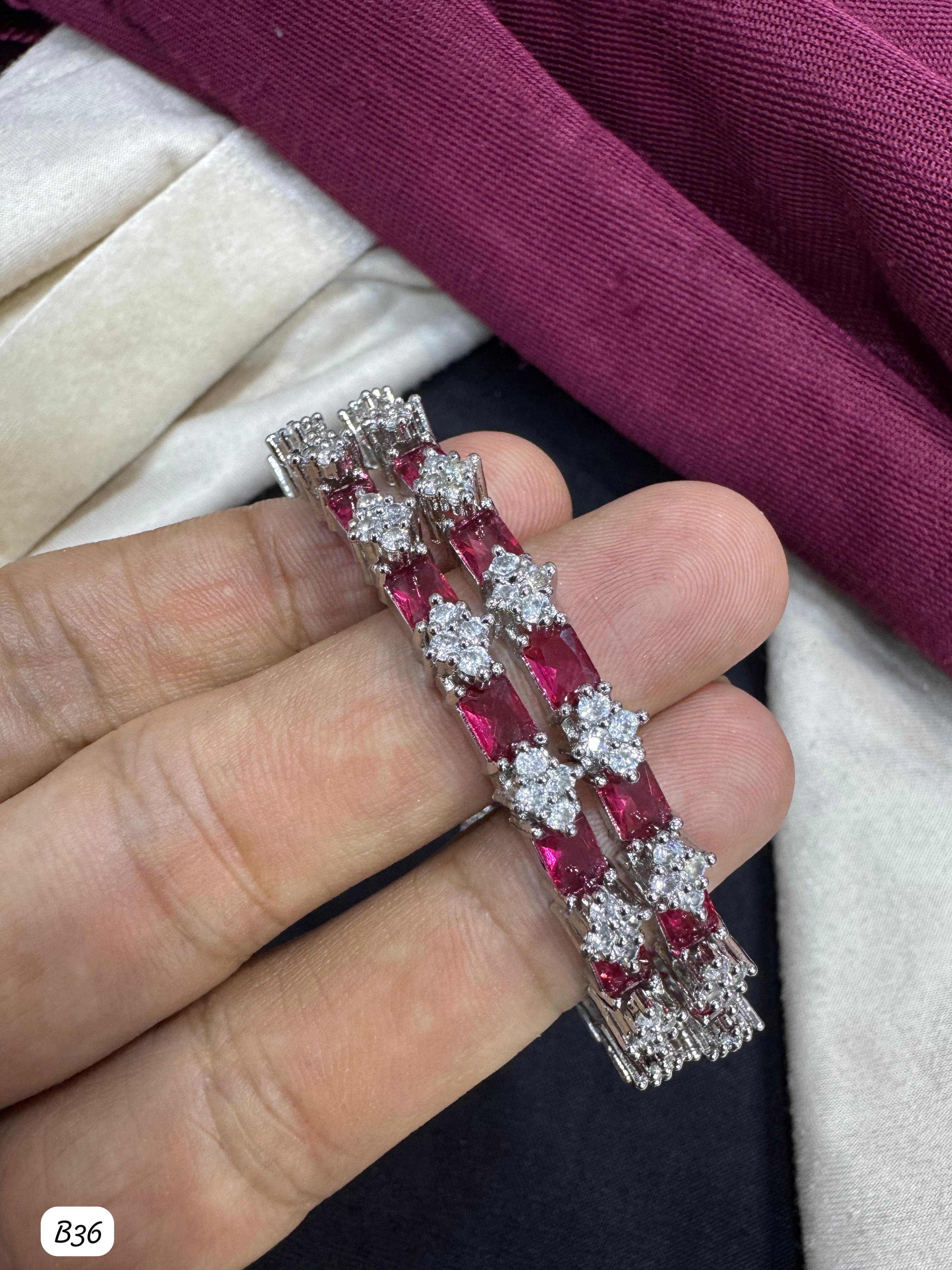 Elegant AD Stone Bangle with Baguette and Floral Detailing