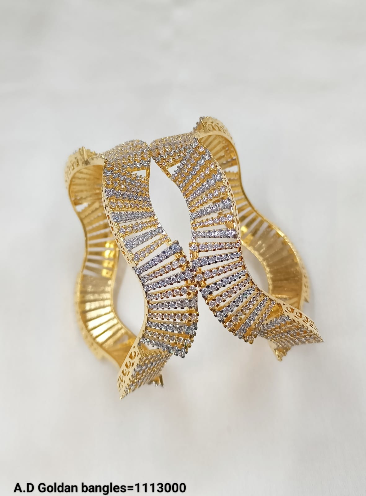 Elegant Radiance American Diamond Bangles – Designer Gold Finish Set of 2